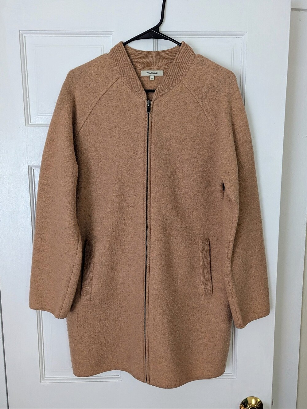 Madewell Peachy Tan 100% Wool Zip Up Jacket